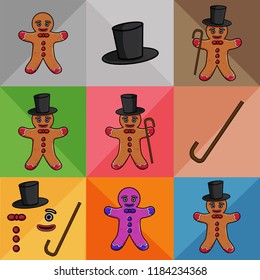 vector illustration of gingerbread man in a cylinder with a cane and just nothing, cookies cooking food dessert