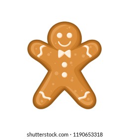 Vector illustration with gingerbread man with ornament of glaze isolated on the white background.