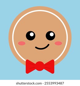 Vector illustration of a gingerbread man with a red bow tie	