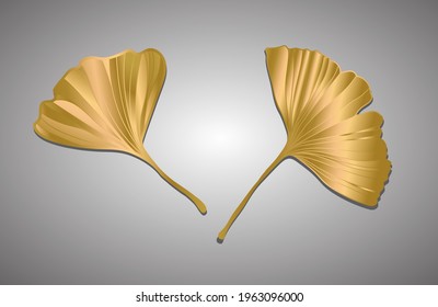 Vector illustration of ginkgo biloba leaf. Golden ink line art design