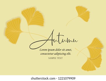 Vector Illustration ginkgo biloba leaves. Background with yellow leaves