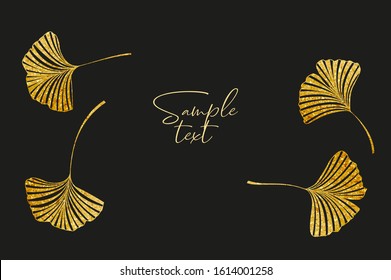 Vector illustration of ginkgo biloba leaves. Background with golden leaves. Ginkgo branches for invitations