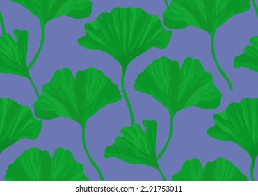 Vector illustration ginkgo biloba leaves seamless pattern with botanical leaves on purple background.