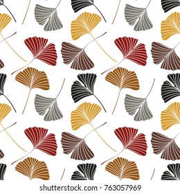 Vector Illustration ginkgo biloba leaves. Seamless pattern with leaves.