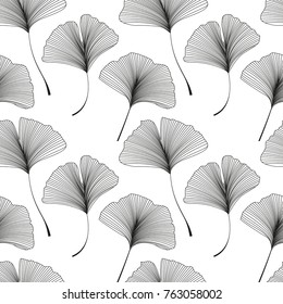 Vector Illustration ginkgo biloba leaves. Seamless pattern with leaves.