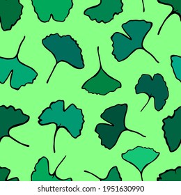 Vector illustration of ginkgo biloba on a uniform background. Ginkgo biloba pattern for printing on any format.
