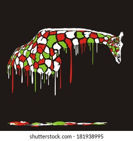 vector illustration of giraffe in abstract colors melts on a black background 