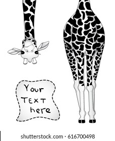 Vector illustration of giraffe in black and white colors with place for your text.