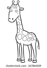 Vector illustration of giraffe cartoon - Coloring book