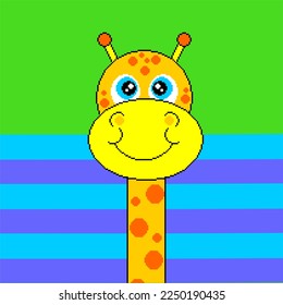Vector illustration of Giraffe cartoon Pixel art