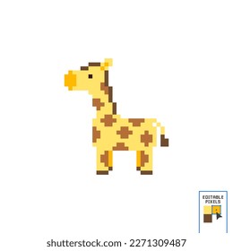 Vector illustration of Giraffe cartoon - Pixel design. Giraffe head pixel art icon. Isolated vector illustration. 8-bit sprite. Design stickers, logo, mobile app