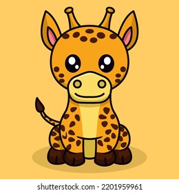 Vector illustration of giraffe and chibi hewan