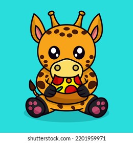Vector illustration of giraffe and chibi hewan