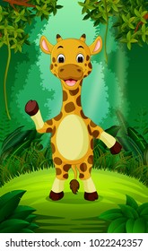 vector illustration of giraffe in the clear and green forest