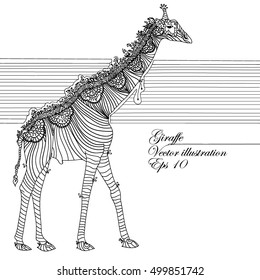 Vector illustration giraffe. Drawing in the lines. On a white background.