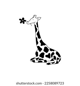 vector illustration of a giraffe eating a flower