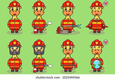 Vector illustration of Giraffe firefighters set. Fire fighter profession with flat design style. Good for icon, label, sticker, clipart.