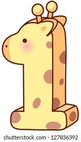 A vector illustration of giraffe shaped like a number 1