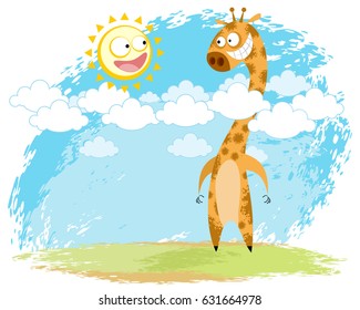 Vector illustration of a giraffe and sun