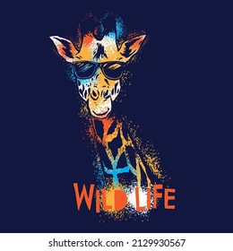 Vektorgrafik von Giraffe mit Sonnenbrillen, Spritzlackselementen.