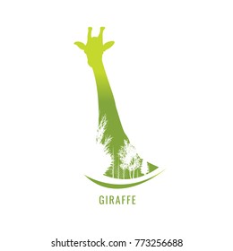 vector illustration giraffes green Wildlife on white background. park. nature. logo