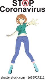 vector illustration of a girl against coronavirus, fight against covid-19