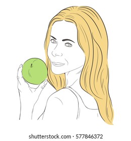 Vector illustration with girl with apple