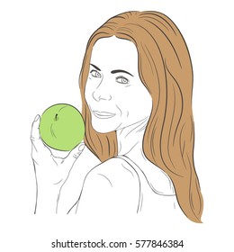 Vector illustration with girl with apple