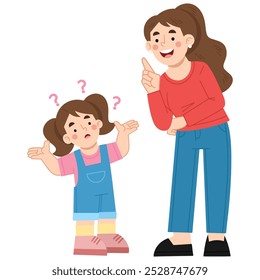 Vector illustration of a girl asking her mother