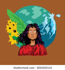 vector illustration of a girl asking to save the world for the better