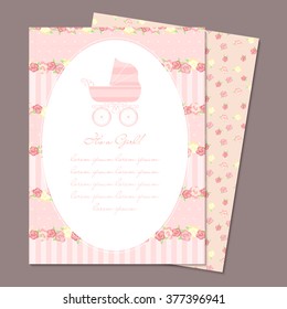 Vector illustration  for girl. Baby carriage. baby shower, mothers day