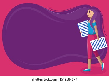 Vector illustration of a girl with a background of hair with a place for text. Unusual background of hair for placing text. Layout for advertising