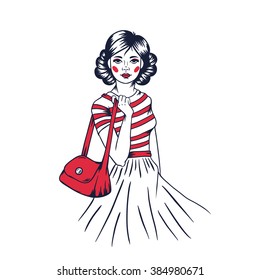 Vector illustration of a girl with a bag