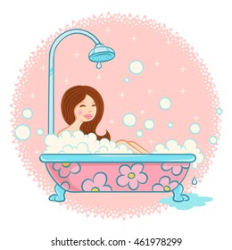 Vector illustration of girl in bathroom