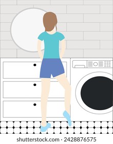 ilustración vectorial de una niña en el baño haciendo limpieza