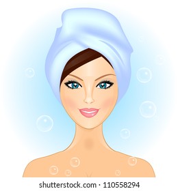 Vector illustration of girl in bathroom / spa