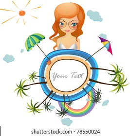 Vector illustration of a girl and beach.