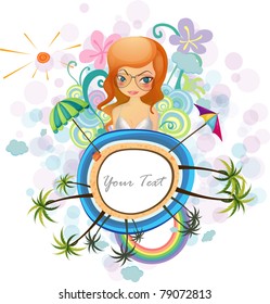 Vector illustration of a girl and beach.