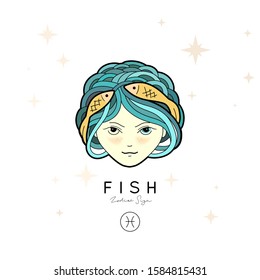Vector illustration of a girl with beautiful hair. Zodiac sign, prediction, future, astrology. Fortune telling and magic in the universe.