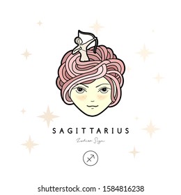 Vector illustration of a girl with beautiful hair. Zodiac sign, prediction, future, astrology. Fortune telling and magic in the universe.