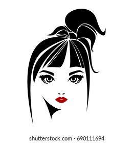 Vector illustration of a girl with beautiful hair. Icon, logo, women's hairstyles