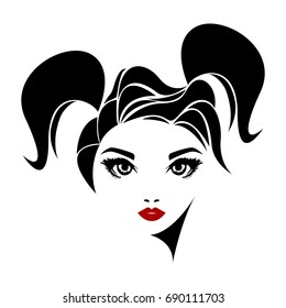 Vector illustration of a girl with beautiful hair. Icon, logo, women's hairstyles