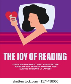 Vector Illustration of a girl in bed reading a book. Reading Books template design for banner/ad/flyer/blog/poster