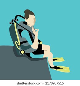 Vector illustration of a girl before diving under water.