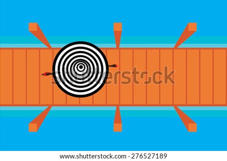 vector illustration of a girl in a big hat in the dock. top view