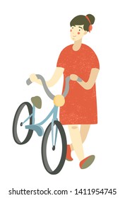 Vector illustration of girl with bike