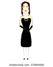 Vector illustration girl in black dress/Girl in black dress