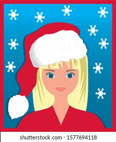 Vector illustration with girl with blond hair and blue Eyes dressed as Santa Claus. Concept with girl with different hair, Eyes and skin color.