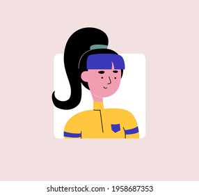 vector illustration of a girl with blue bangs high tail and a yellow suit with a high neck