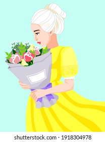 vector illustration girl with bouquet